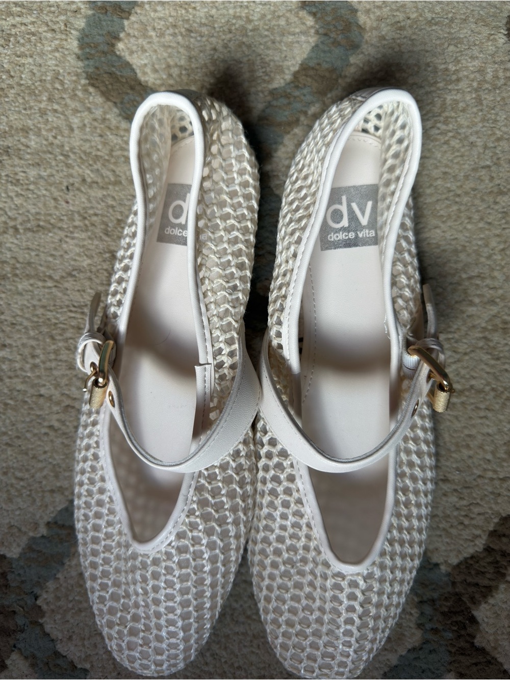 Dolce Vita Cream Woven Mary Jane Flats with Ankle Strap